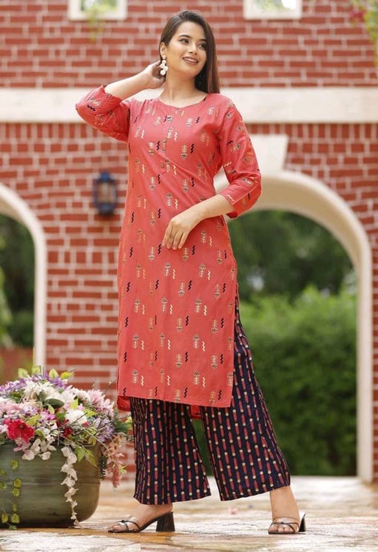 Women Rayon Kurta With Palazzo Set